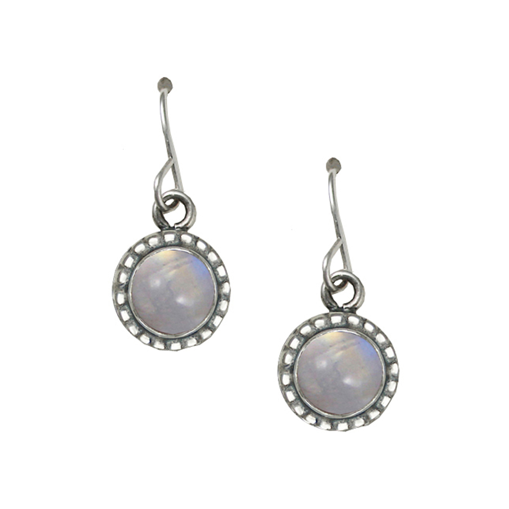 Sterling Silver Small Rainbow Moonstone Gemstone Drop Dangle Earrings